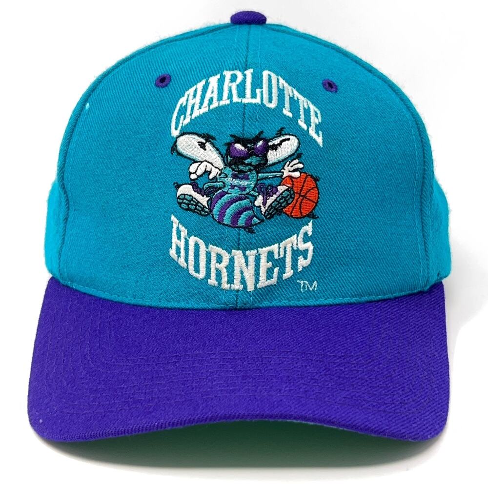 Vintage 90s Charlotte Hornets Hat Baseball Cap Wool NBA Basketball Snapback Blue